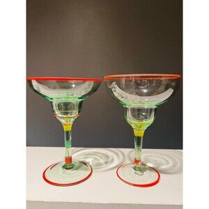 Hand Blown Mexican Margarita Glasses Set of 2 | Artisan Fiesta Glassware